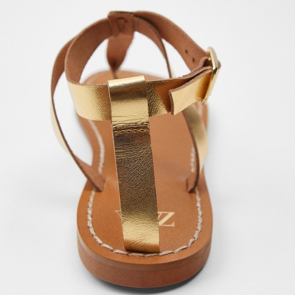 ZARA Flat Laminated Leather Sandals - Picture 5 of 6